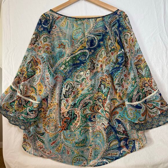 Westport 162 Boho Top Plus 2X Sheer Paisley Crochet Fairy Whimsy Flounce Sleeve - Picture 2 of 12